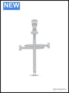 925 Sterling Silver Nail Cross Pendant Necklace with Moissanite Stones